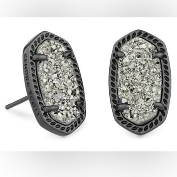Kendra Scott | NWT Ellie Gunmetal Black Drusy Stud Post Earrings - Picture 3 of 6